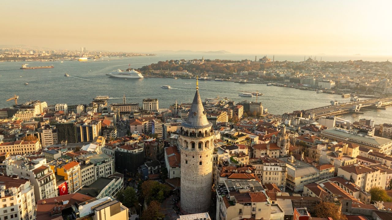 Galata Tower The view of Istanbul as the sunset. A magnificent visual of the sea, buildings and bridges in the background