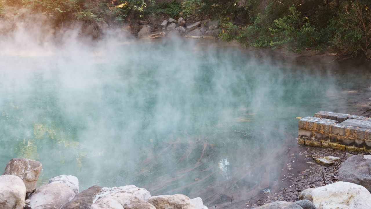 Beitou Hot Spring valley in Taipei City, Taiwan. Popular landmark and attractions. Asia Travel and vacation concept