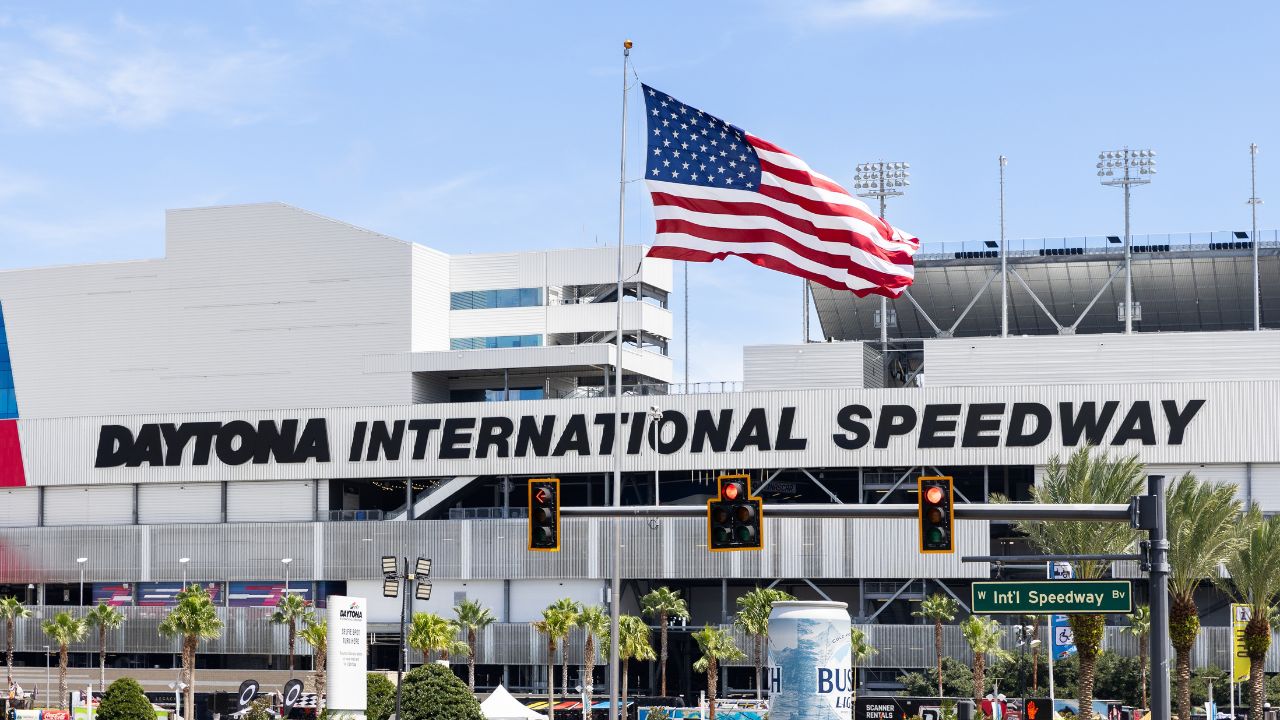 Daytona Beach, FL, USA - August 24, 2024: Daytona International Speedway is a race track in Daytona Beach hosting the Daytona 500, as well as other races and entertainment.