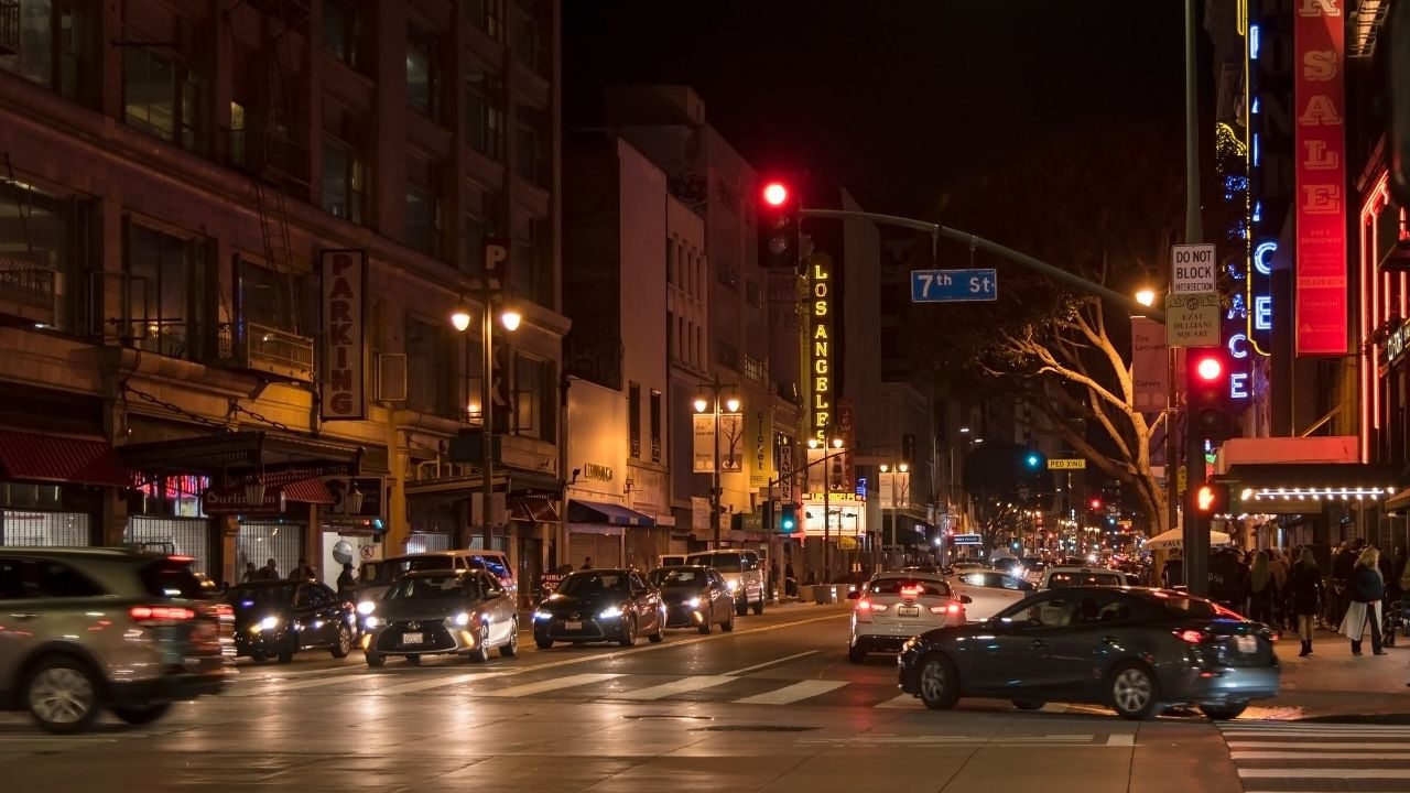 LOS ANGELES, CA/USA - FEBRUARY 16, 2019: Historic Broadway Theatre District in downtown Los Angles