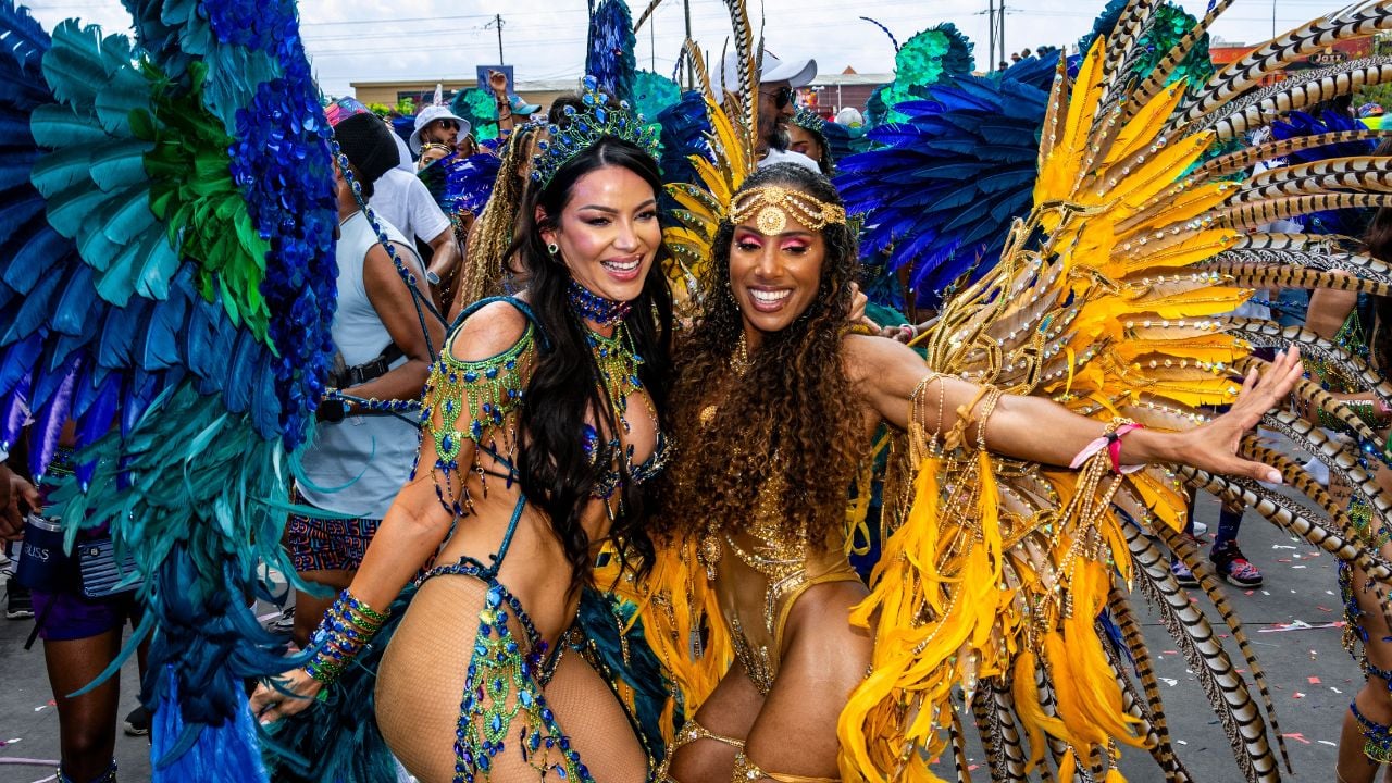 PORT OF SPAIN, TRINIDAD - March 4: Masqueraders enjoy themselves in the Bliss Carnival presentation-Aura-, March 4, 2025 on the streets of Port of Spain, Trinidad.