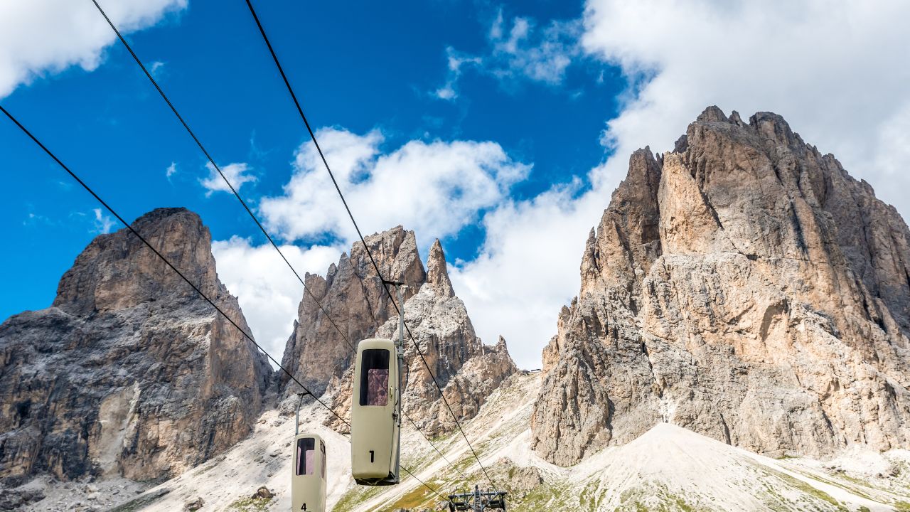 Lift in the beautiful Mountains of Dolomites, Italy