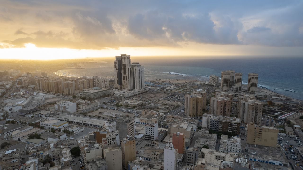 December 30, 2021: Capital of Libya, Tripoli seafront skyline view.