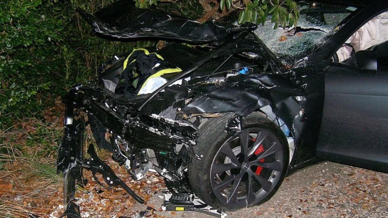 Crashed Tesla Model S.