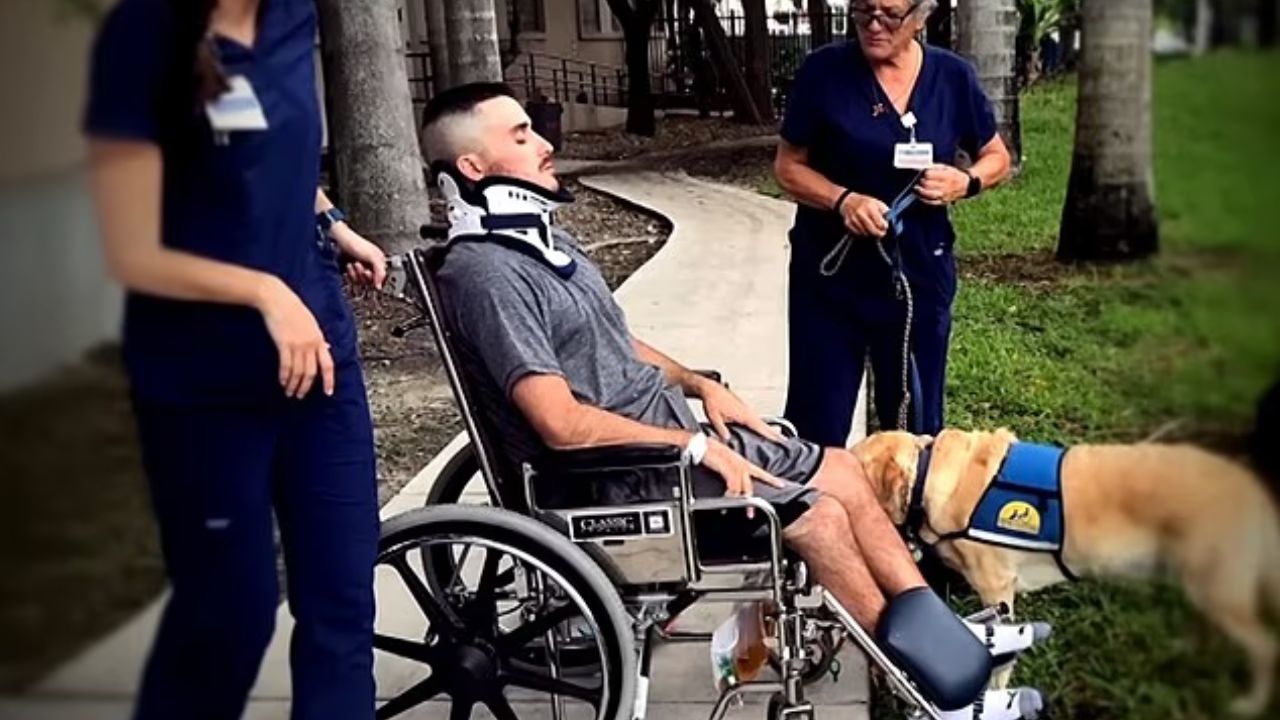 Injured man on wheelchair.
