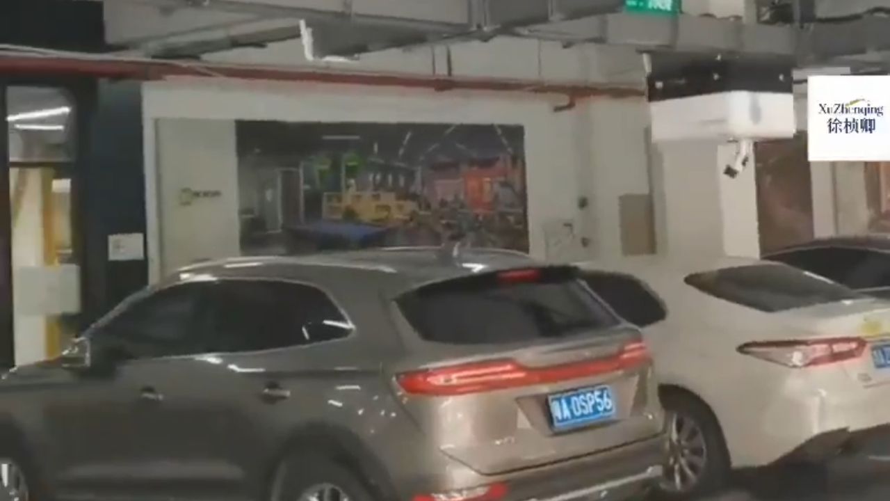 Ceiling-mounted EV charging robots in China.