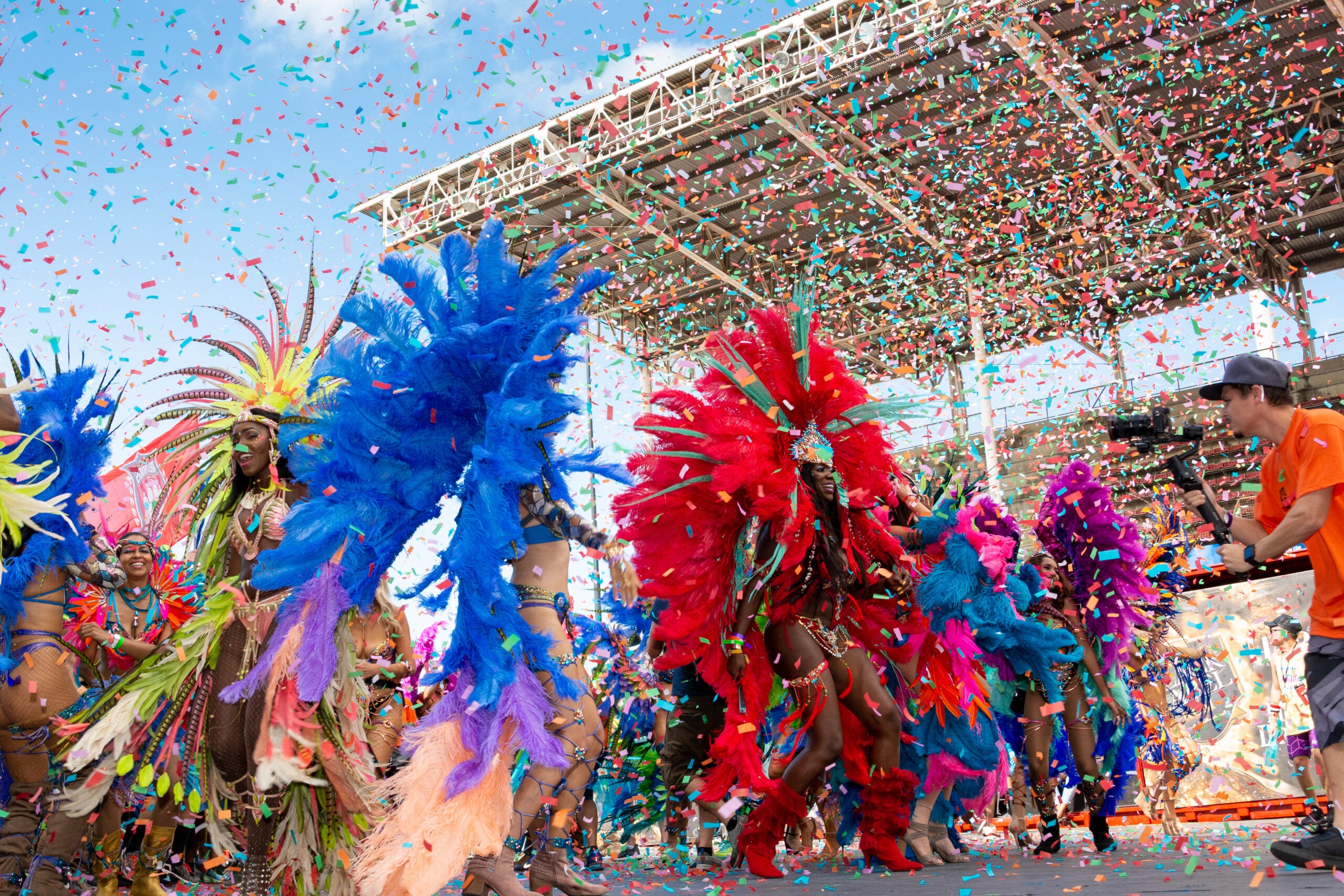 PORT OF SPAIN, TRINIDAD – March 5: Masqueraders enjoy themselves in the Harts Carnival presentation-Legendary-, March 5, 2019 in Port of Spain, Trinidad.