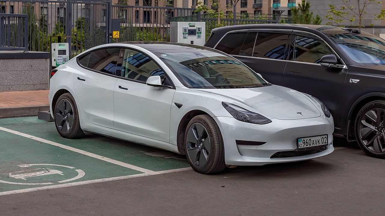 Tesla Model 3 at Islam Karimov street. Almaty, Kazakhstan.