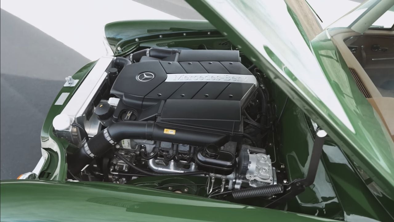 Underhood view of a 1969 Mercedes 280SE Restomod By Retro Designs