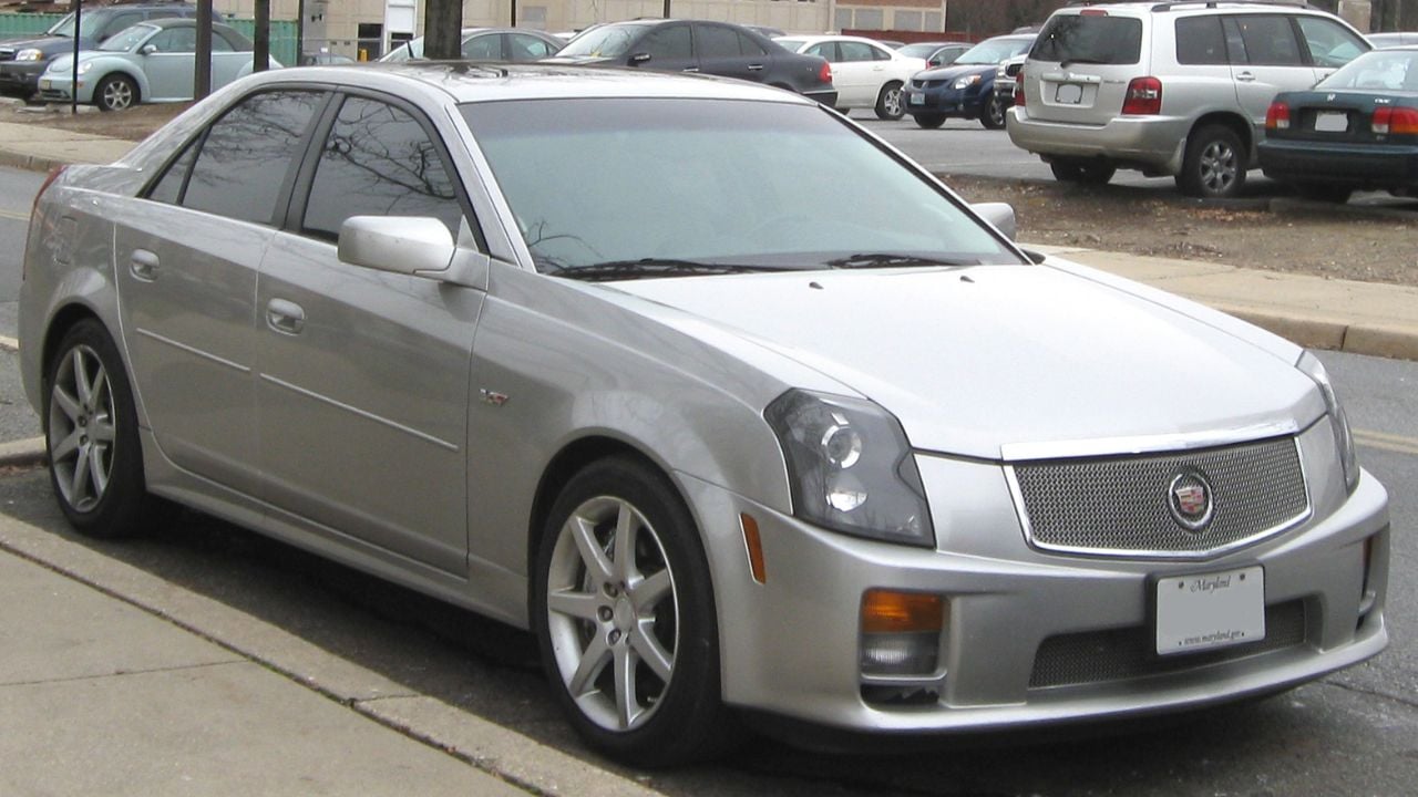 Front 3/4 shot of a Gray First-Generation Cadillac CTS-V parked