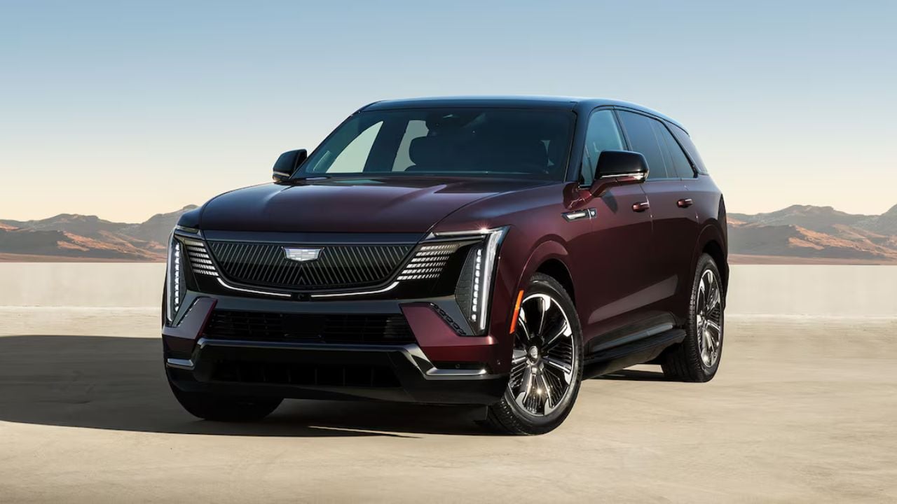 Front 3/4 view of a parked 2026 Cadillac ESCALADE IQ