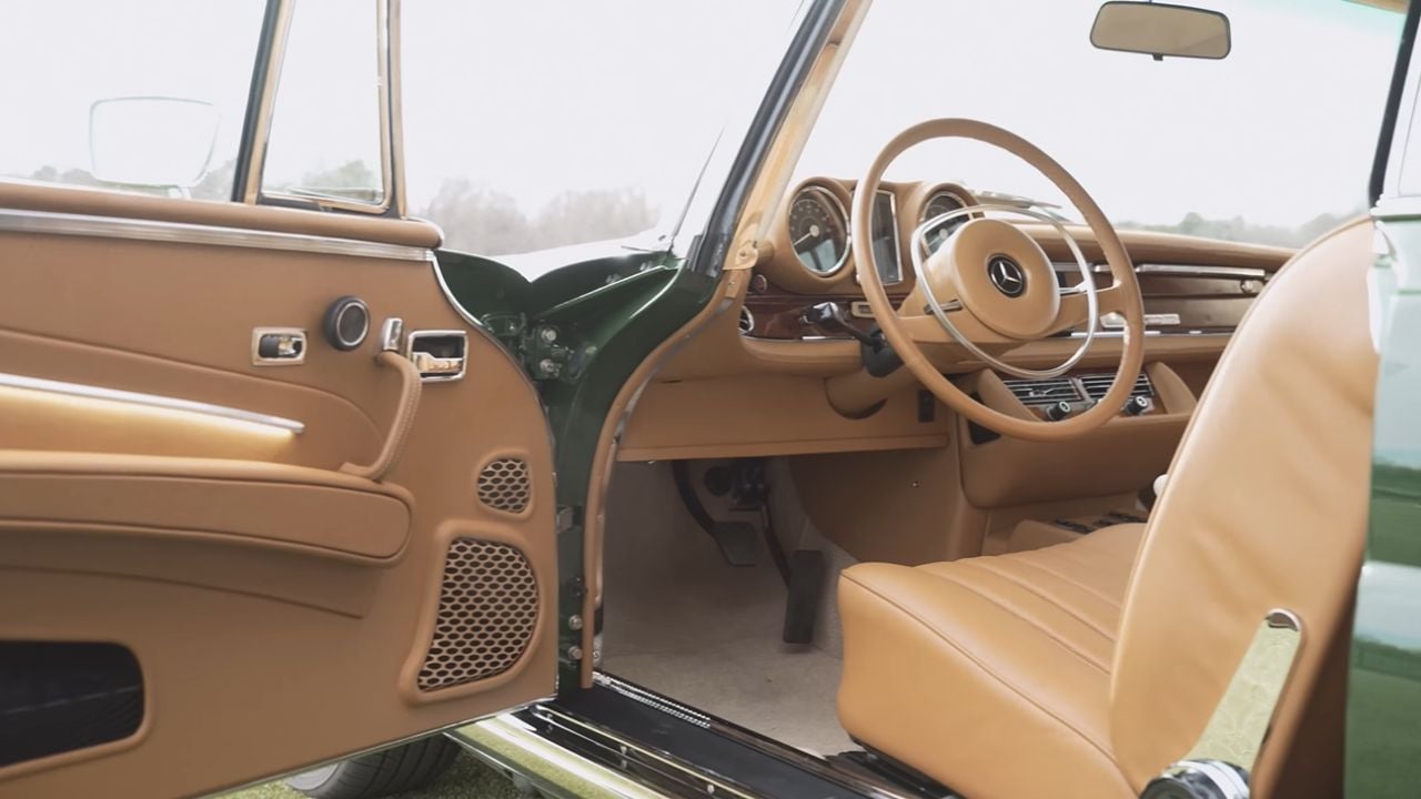Interior view of a 1969 Mercedes 280SE Restomod By Retro Designs
