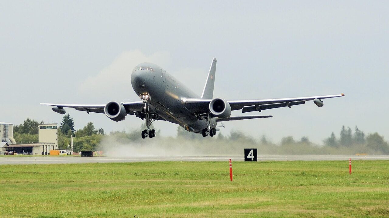 A Boeing KC-46 Pegasus took to the skies for its first flight at Paine Field in Everett.