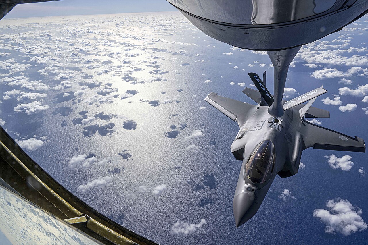 JASDF F-35A Lightning II prepares to receive fuel from USAF KC-135 Stratotanker - February 2025.