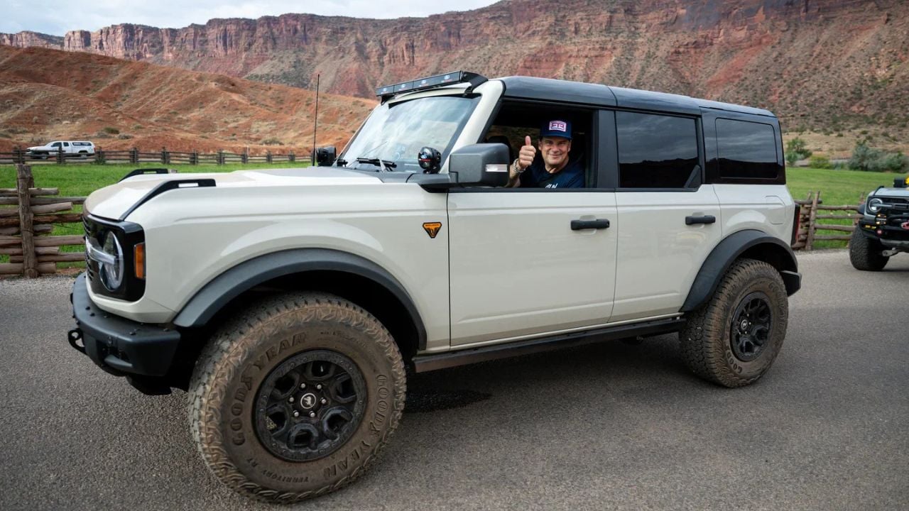 Jim Farley driving the Ford Bronco.