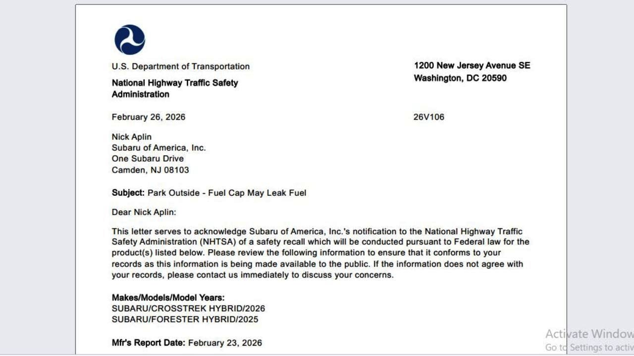 NHTSA recall campaign 26V106
