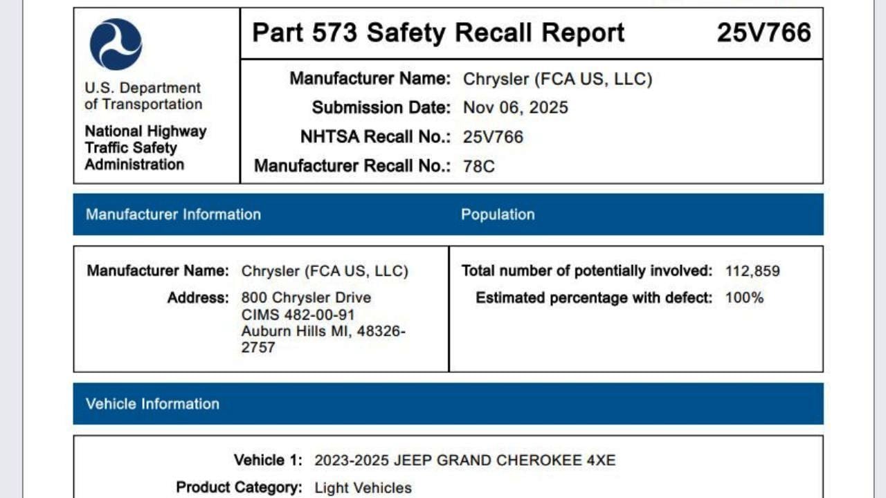RCLRPT-25V766-573 Safety Recall Report