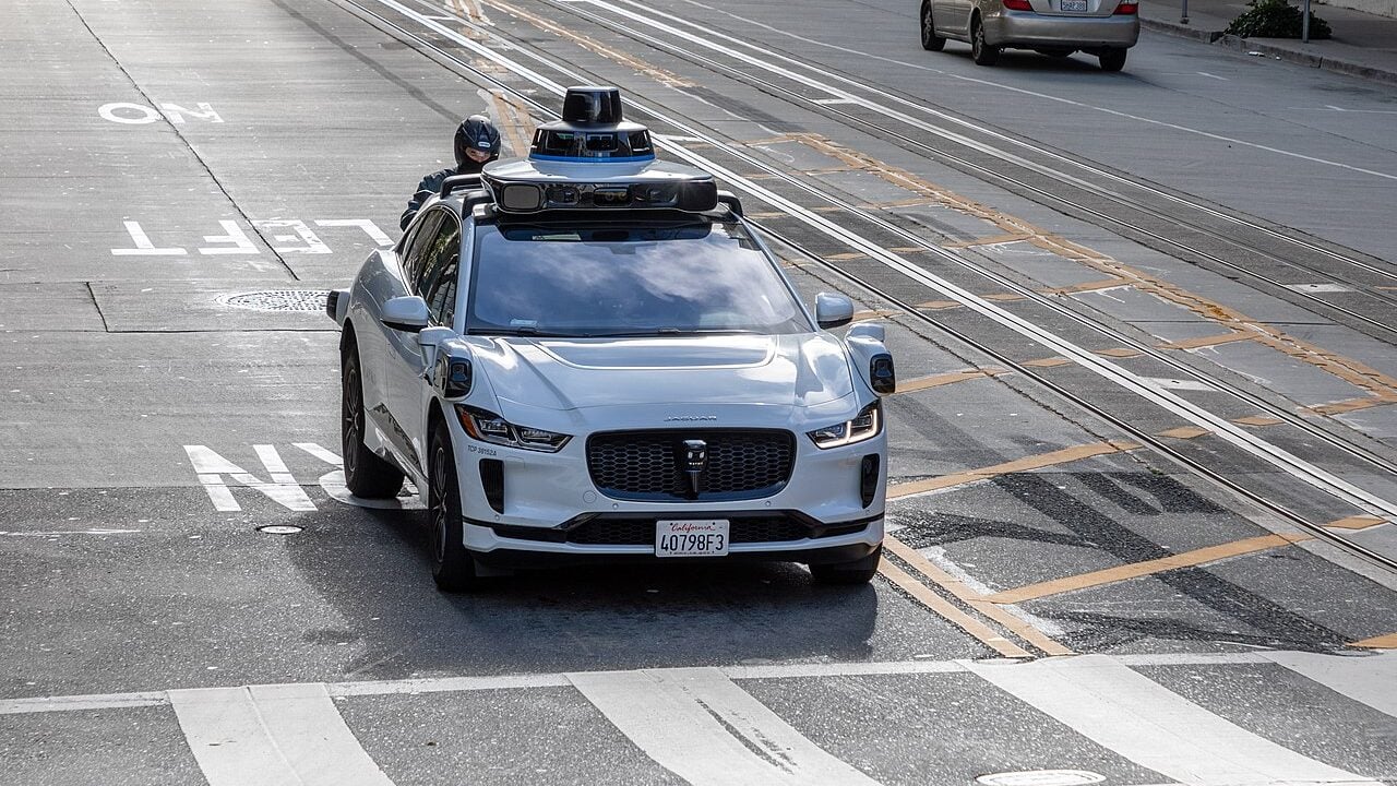 Waymo autonomous vehicle on California Street, San Francisco, California, USA.