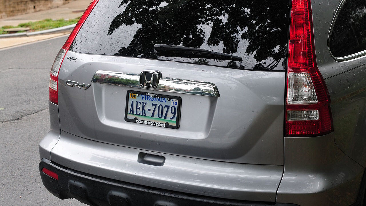 Toyota CR-V rear view with Virgina plate number.