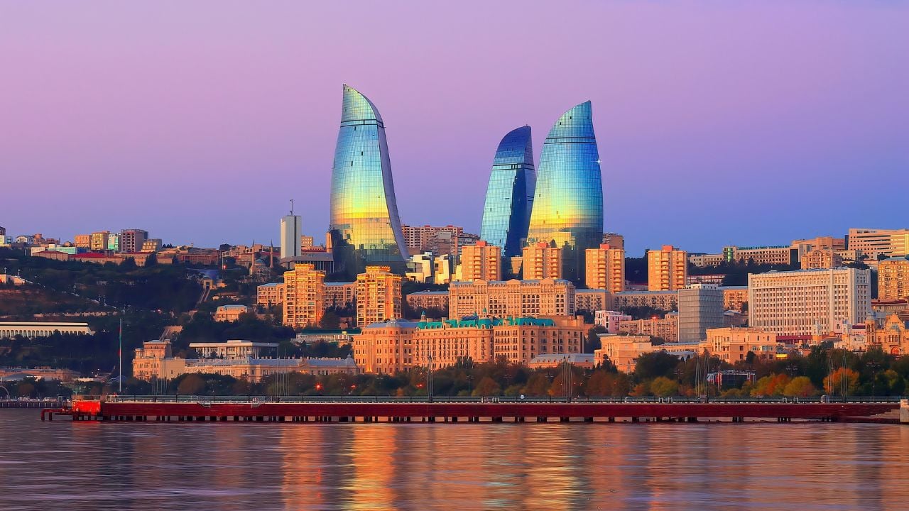 Beautiful view ob Baku Azerbaijan. Baku Seaside Park, Baku Bay in Azerbaijan