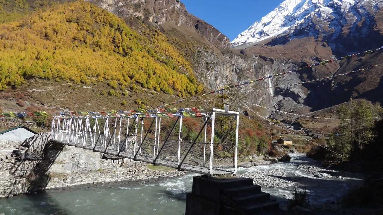 Upper Tsum Valley landscape in Nepal with high mountain terrain