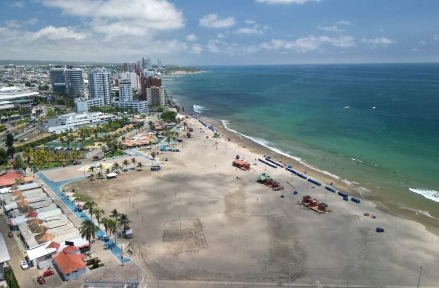 Manta-Ecuador 06 July 2025: Aerial View of Manta City with Coastline and Urban Landscape – Ecuador. Manta, a coastal city in Ecuador, showcasing its urban skyline, residential and commercial building