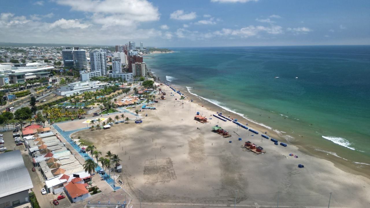 Manta-Ecuador 06 July 2025: Aerial View of Manta City with Coastline and Urban Landscape – Ecuador. Manta, a coastal city in Ecuador, showcasing its urban skyline, residential and commercial building