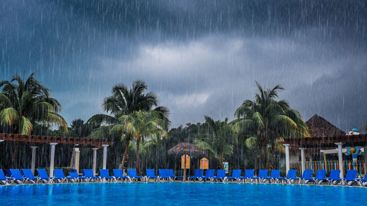 Bad Weather During Vacation at the Pool of a Beautiful Resort