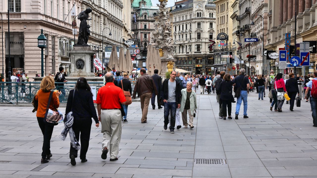 People walking on Graben street in the Old Town of Vienna, Austria