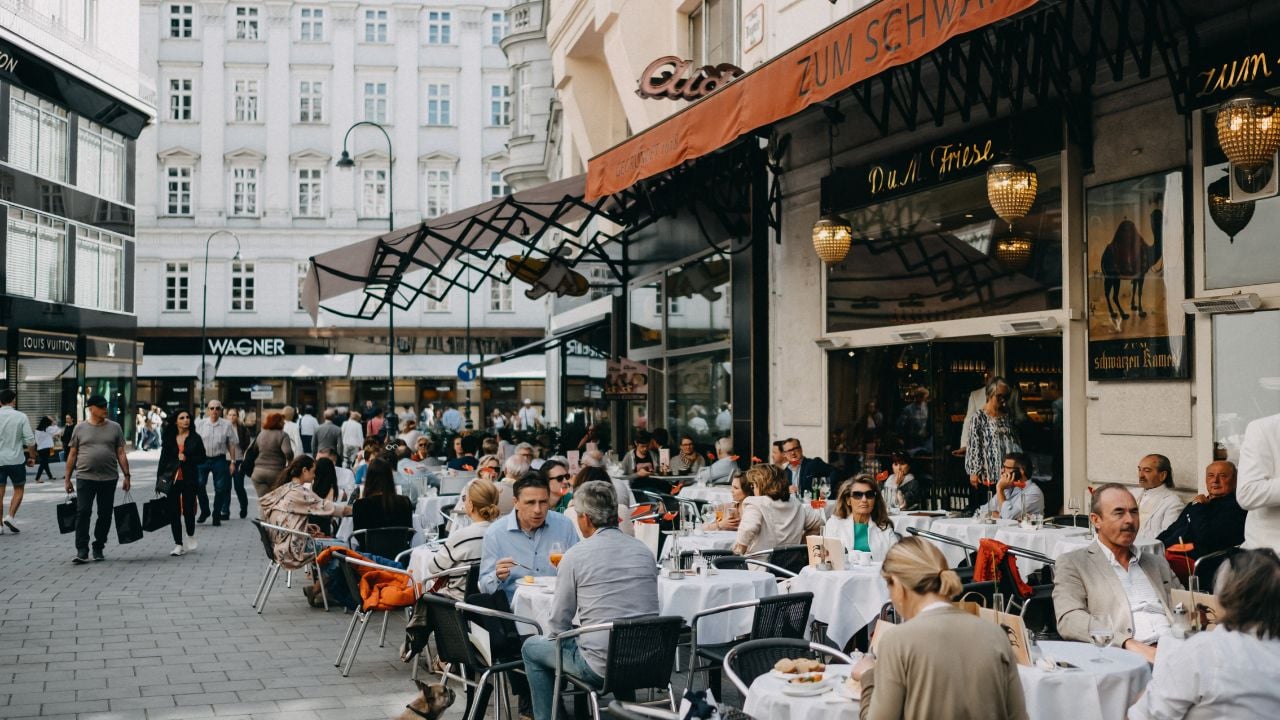 Busy café terrace in central Vienna