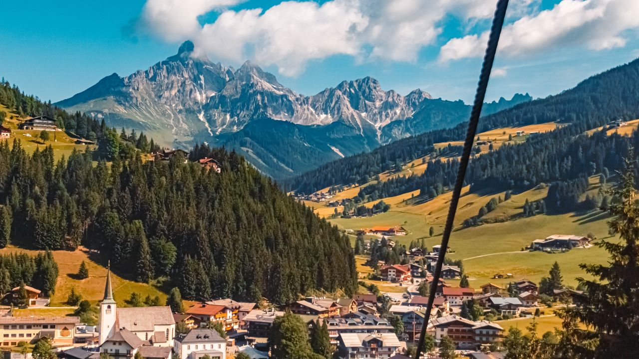 Beautiful alpine summer view with the famous Bischofsmuetze summit at the Rossbrand summit near Filzmoos, Salzburg, Austria