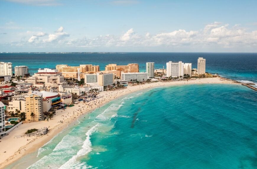 Aerial view of resort area in Cancun