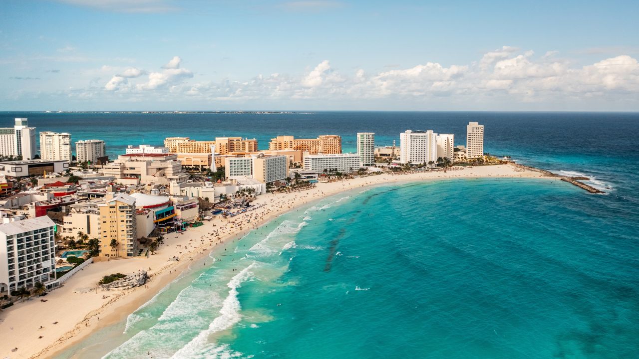 Aerial view of resort area in Cancun