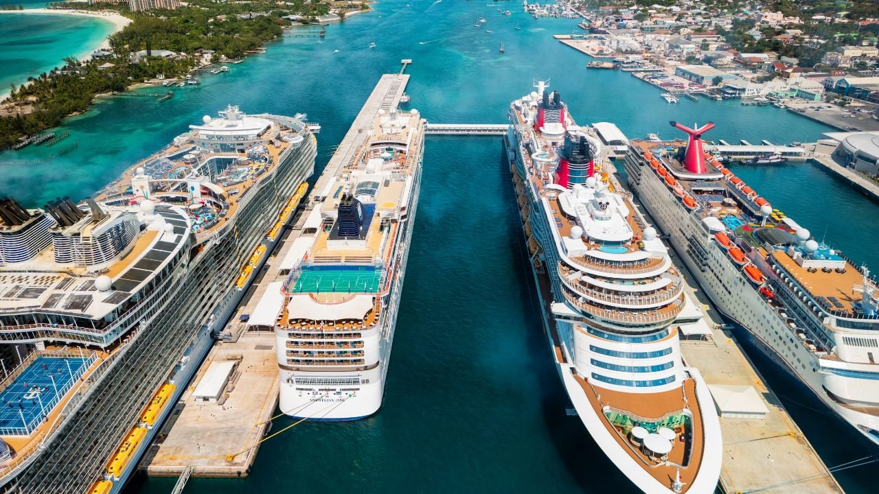 Cruise ships docked in Nassau, Bahamas