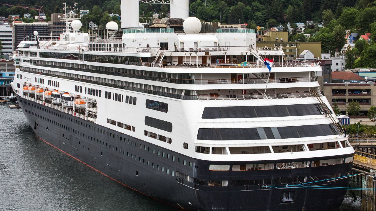 Large cruise ship docked in an Alaskan harbor
