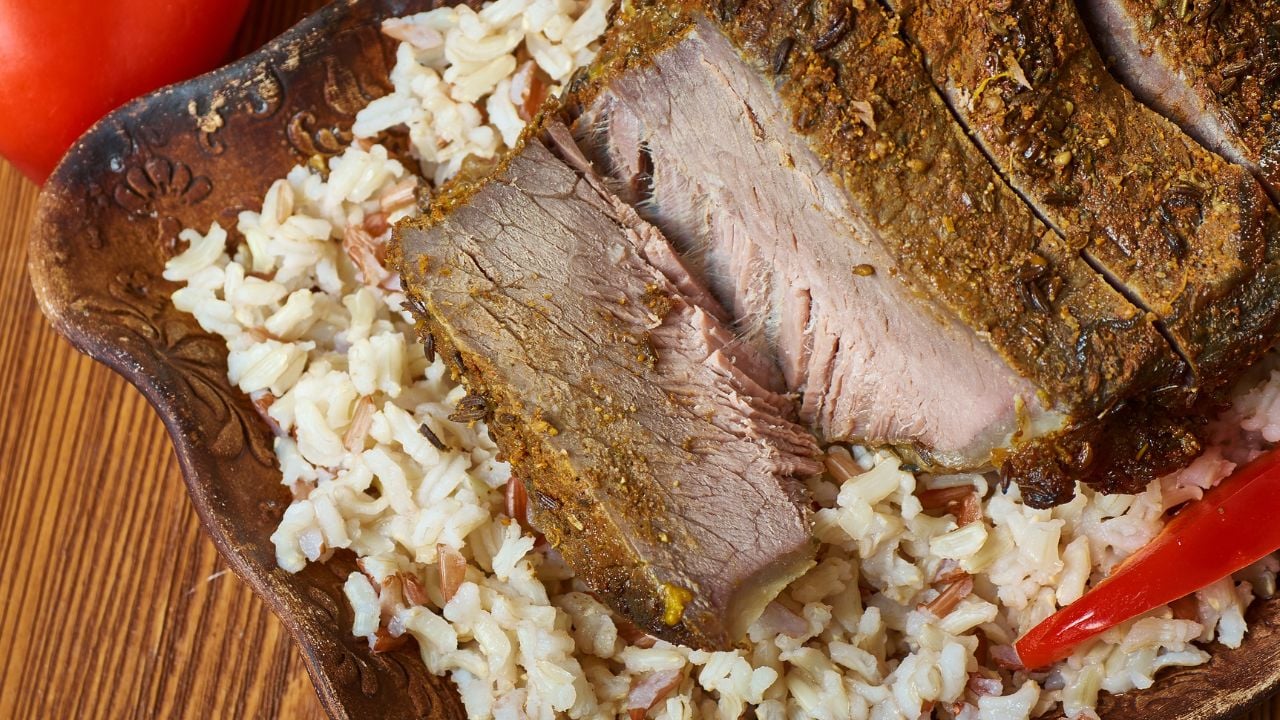 Shuwa - national dish of Oman, prepared with bone-in cuts of lamb or goat meat, or occasionally beef or camel.