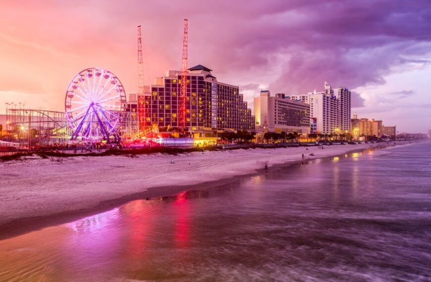 Daytona Beach, Florida, USA beachfront skyline.
