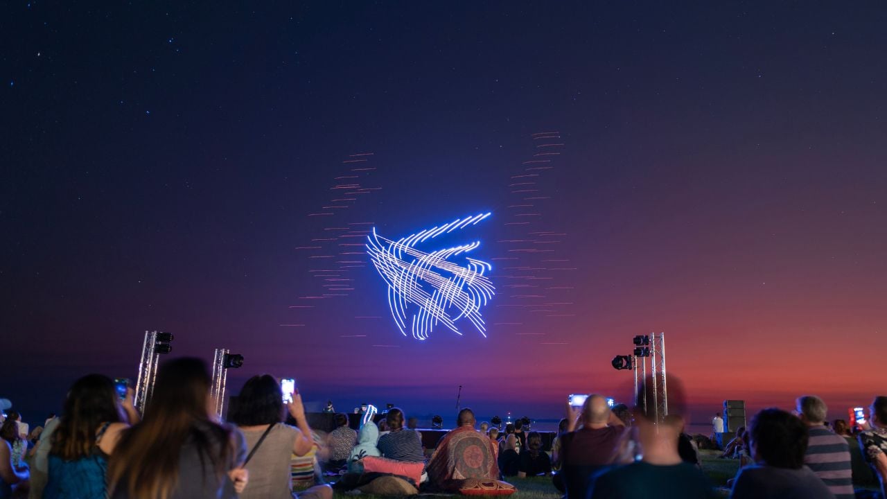 DARWIN FESTIVAL, NT AUSTRALIA - 20 AUG 2022: Drone light performance at the Darwin Festival.