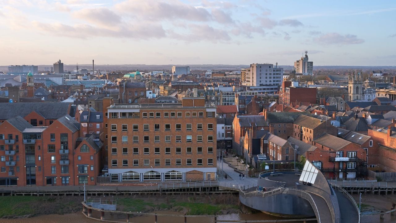 Hull, UK 01 30 2022 Wide angle cityscape scene