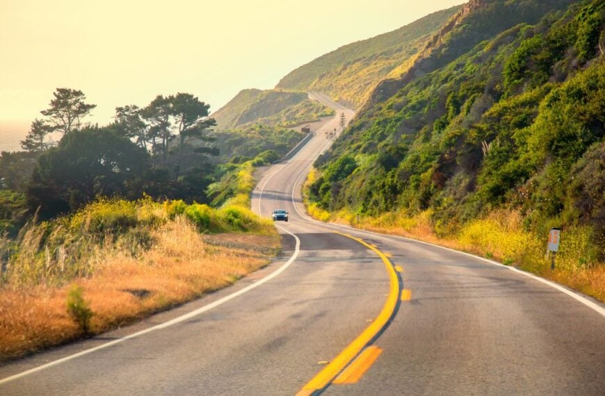 Scenic Winding Road. Beautiful Spring Landscape Road Trip. in Northern California, United States