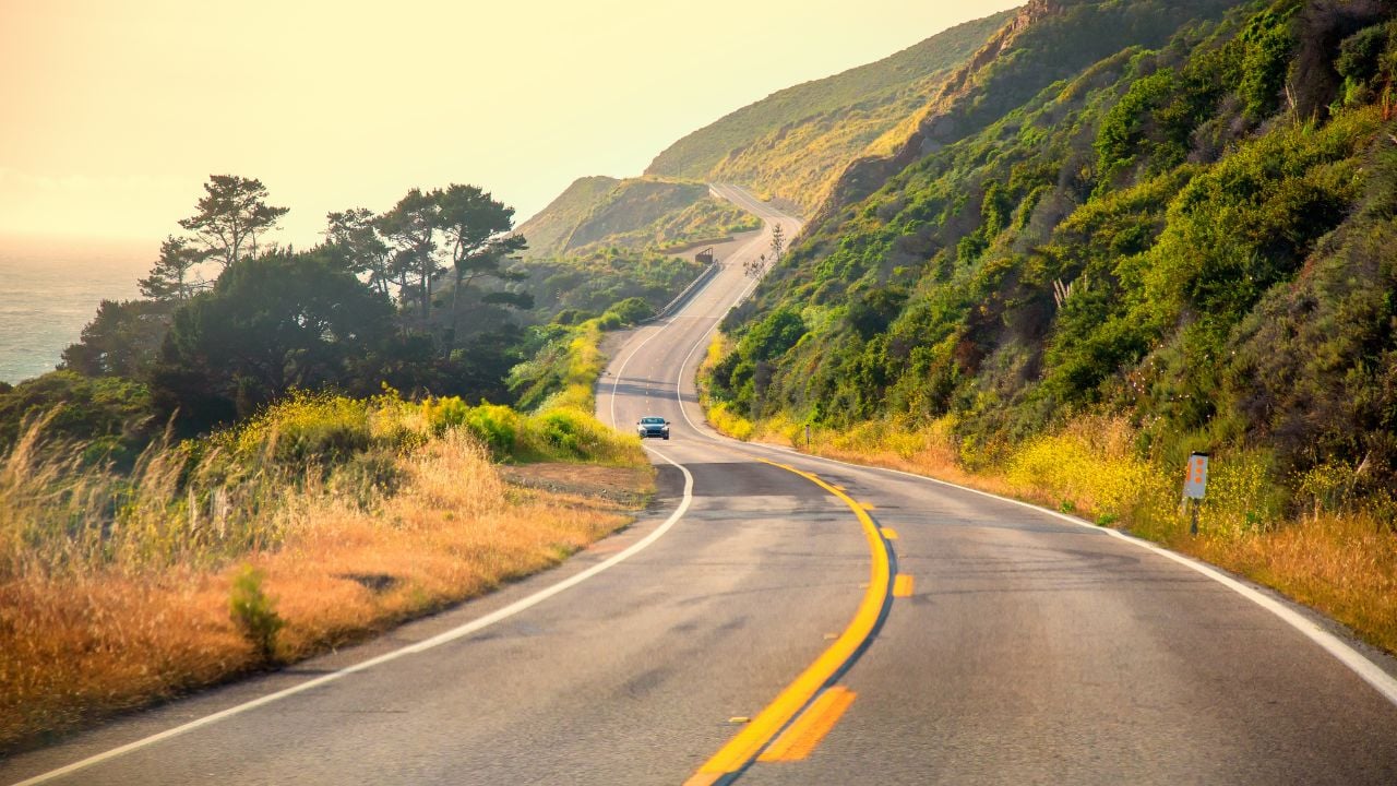 Scenic Winding Road. Beautiful Spring Landscape Road Trip. in Northern California, United States