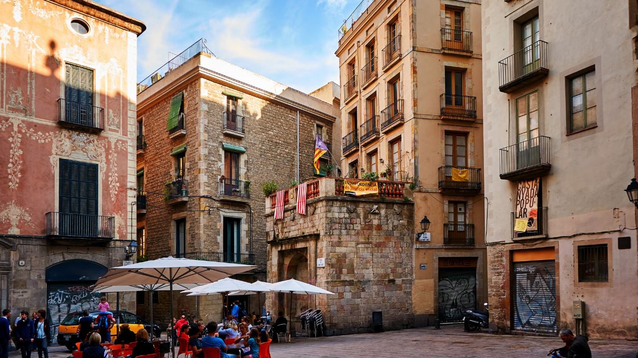 Barcelona, Spain - October 27, 2016: Square in the Gothic Quarter in Barcelona, Spain