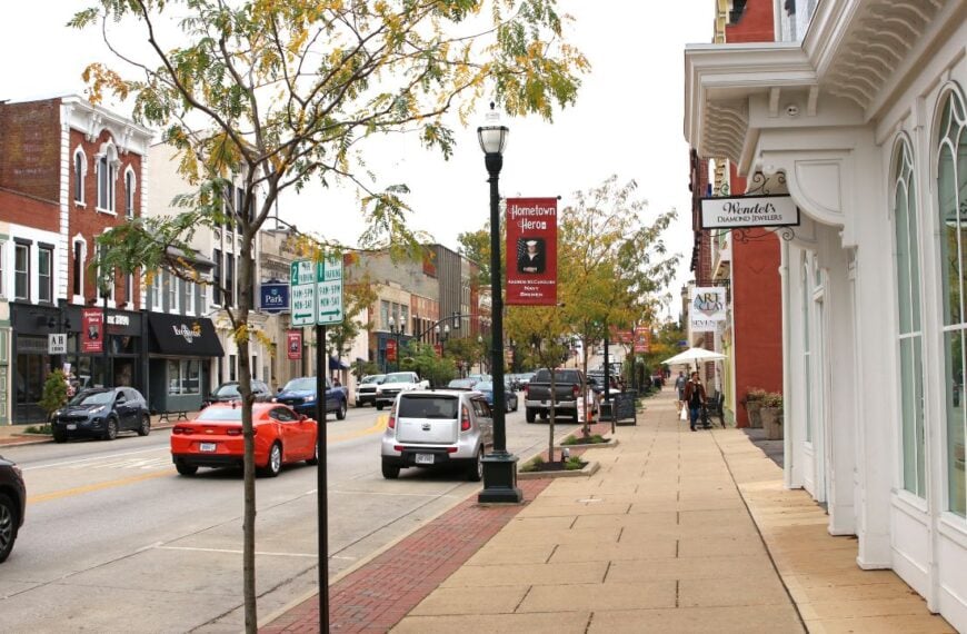 Lancaster, Ohio October 5, 2020 Quaint shops in Downtown Lancaster.