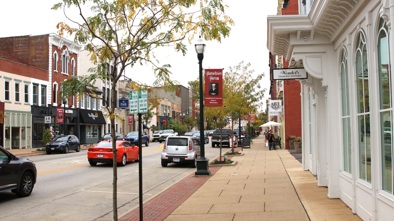 Lancaster, Ohio October 5, 2020 Quaint shops in Downtown Lancaster.