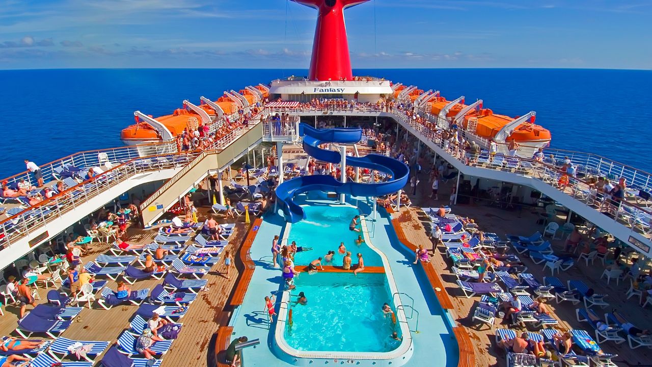 Family activities around the pool area aboard the Carnival Cruise Ship Fantasy from Port Canaveral Florida to the Bahama Islands. Created 06.01.25