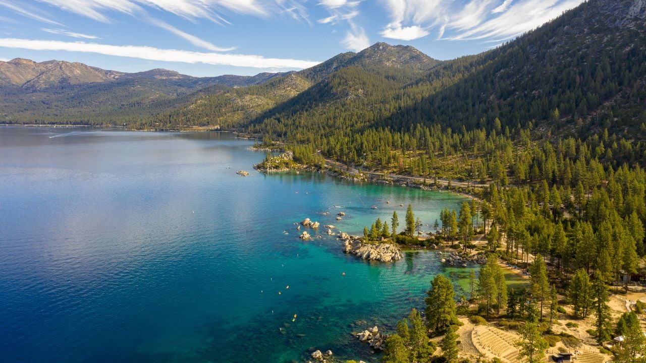 Shoreline and turquoise water at Lake Tahoe.