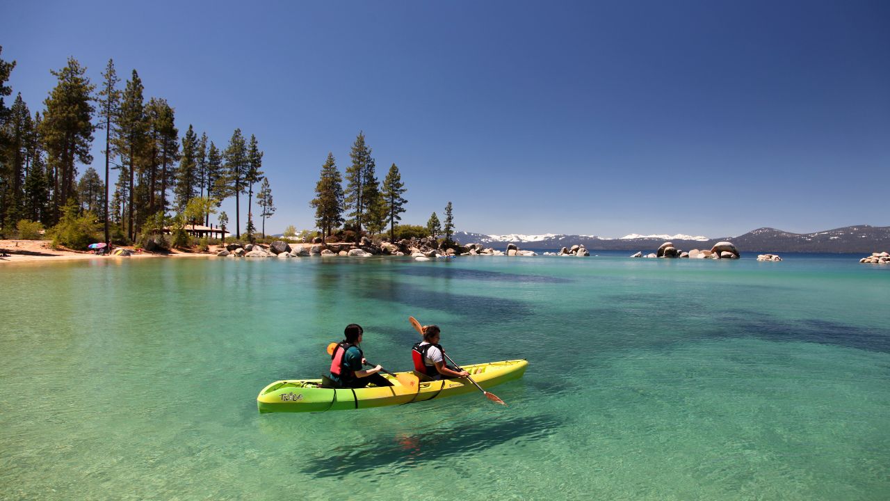 Lake Tahoe - May 25, 2017 : Canoeing on East shore