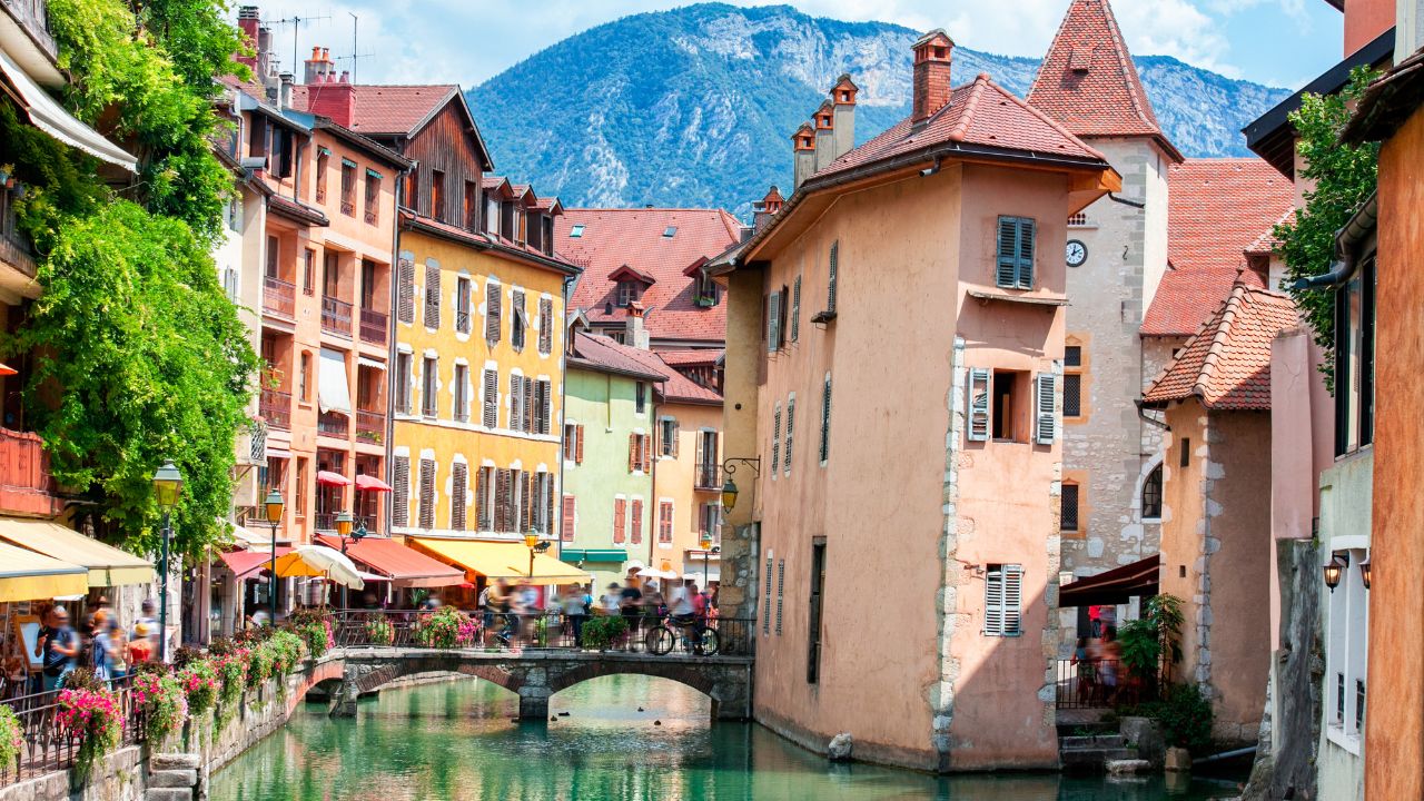 Medieval city of Annecy in the valley of the French Alps, France
