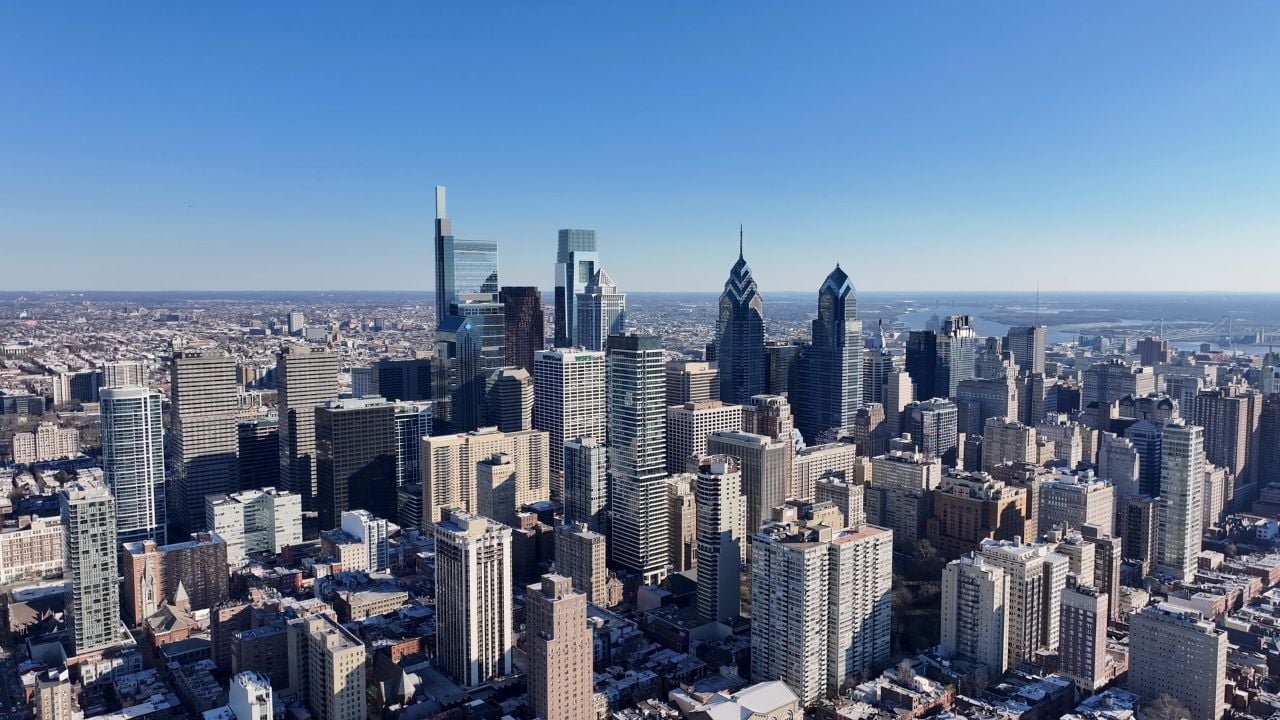 Philadelphia, Pennsylvania, United States - 3.15.2025 - Philadelphia Skyline At Philadelphia In Pennsylvania United States. Sunny Day Stunning Landscape Aerial View. Philadelphia United States