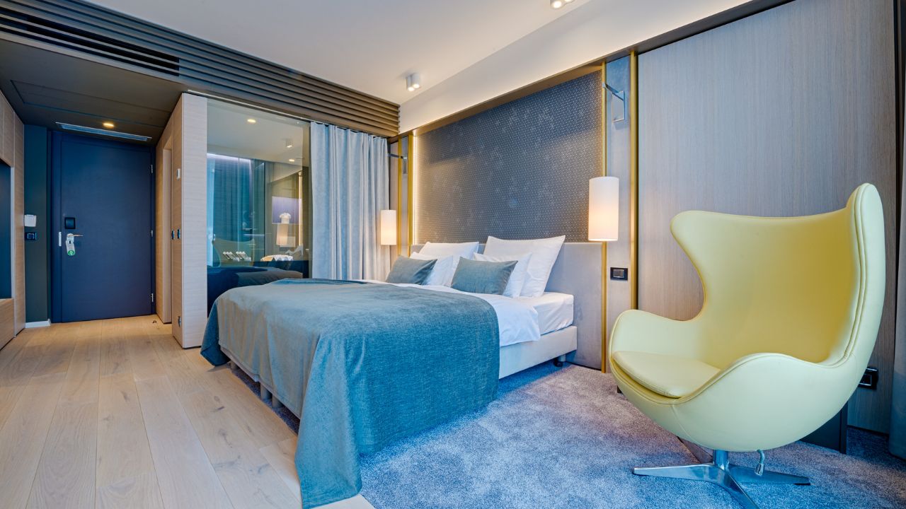luxury hotel bedroom with nice decoration